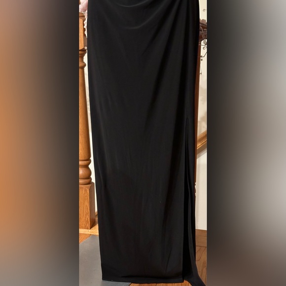 Chaps Black Halter Maxi Dress Beaded Neck Line & Key Hole. Long Slit Side Sz 12 - Picture 3 of 11